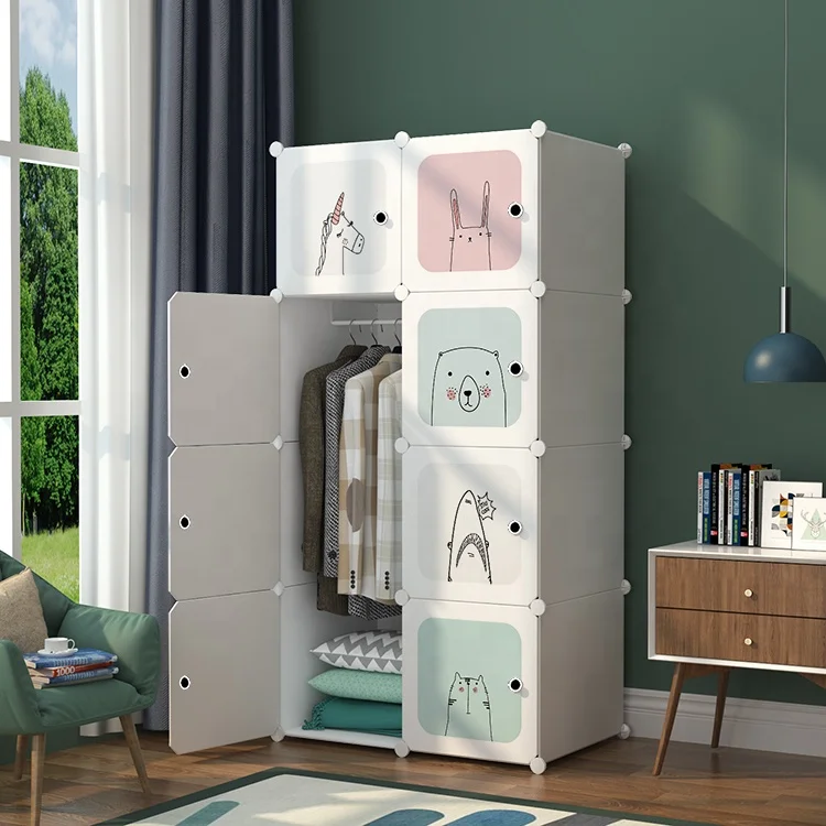 Cartoon design kids toy wardrobe with door