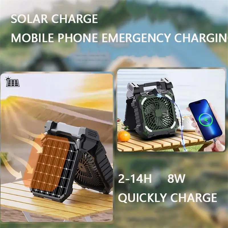 3 in 1 portable  folding solar charge fan with  usb  phone rechargeable  multifunctional standing  outdoor camping  light fan