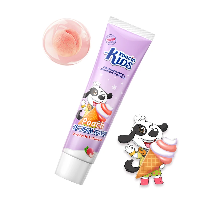 Wholesale bulk 100% food grade materials children non-fluoride toothpaste peach flavor kids toothpaste