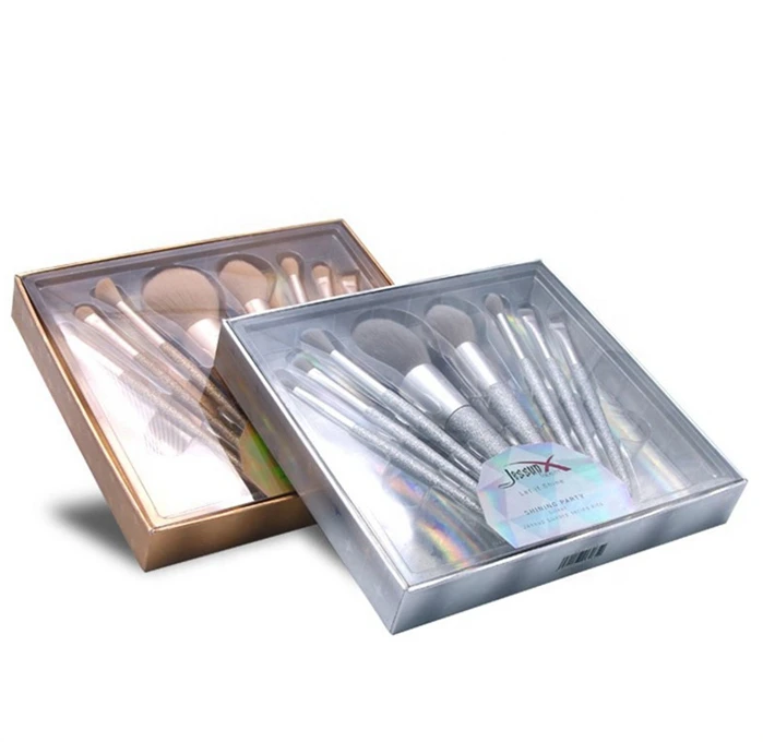 Custom Logo Hair Brush Accessories Gift Set Clear Window Lid Elegant Pink Beauty Brush Tools Cardboard Box