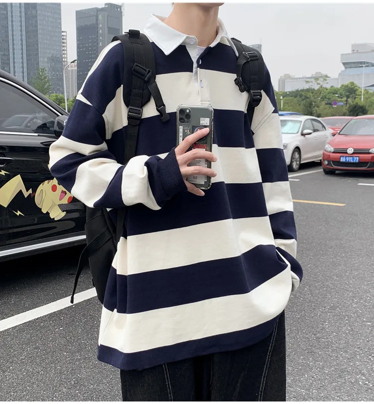 Custom high quality fashion long sleeve polo t-shirts collar rugby striped polo shirt for man