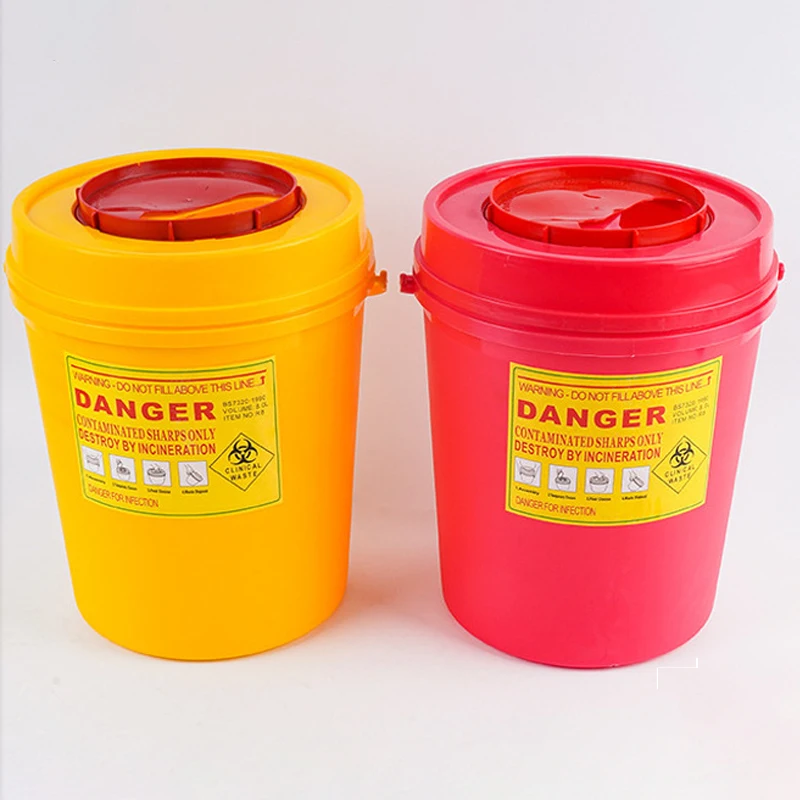 Rotating Lid Design 8litre Transparent Touchless Biohazard Needle and Syringe Disposal Medical Sharps Container With Handle