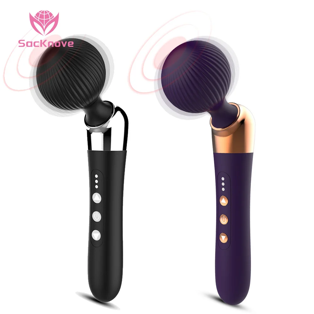 SacKnove New Adult Magnetic Usb 10 Frequency 5 Speed Curved Head Av Handy Vibrating Vagina Massager Wand Vibrator For Bed