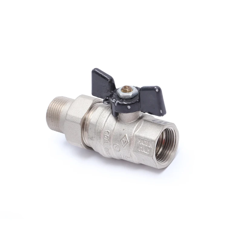 High Quality Customized Nickel Plated Female Brass 1/2 Ball Valve  Butterfly Handle With Pipe Union