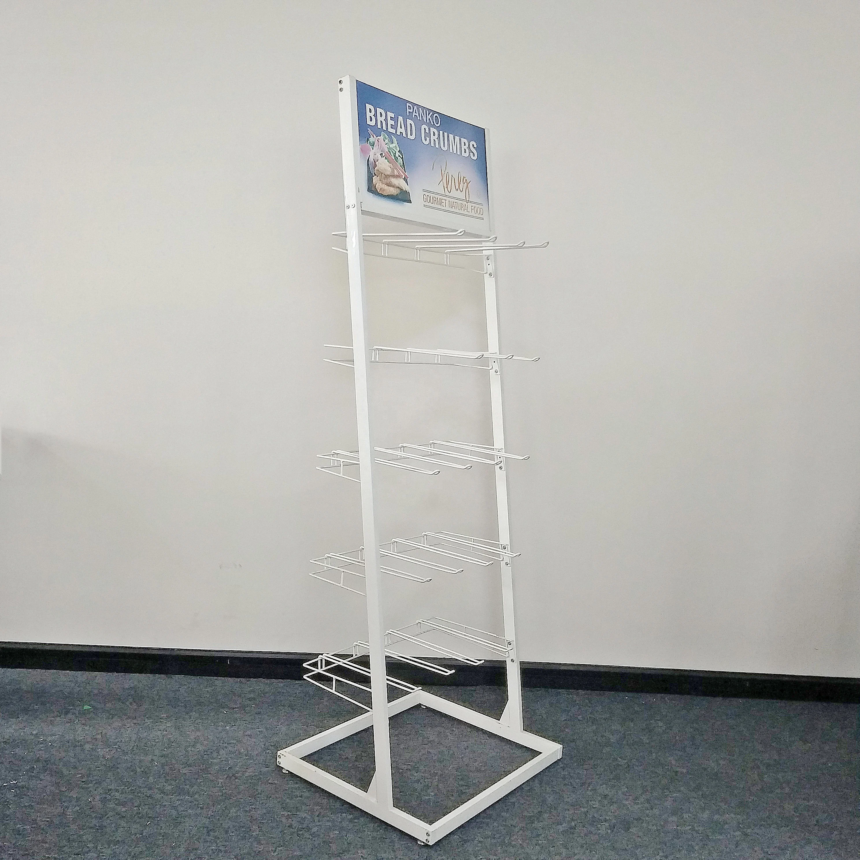 retail store shop supermarket  floor metal wire sauce spices product display shelves stand rack