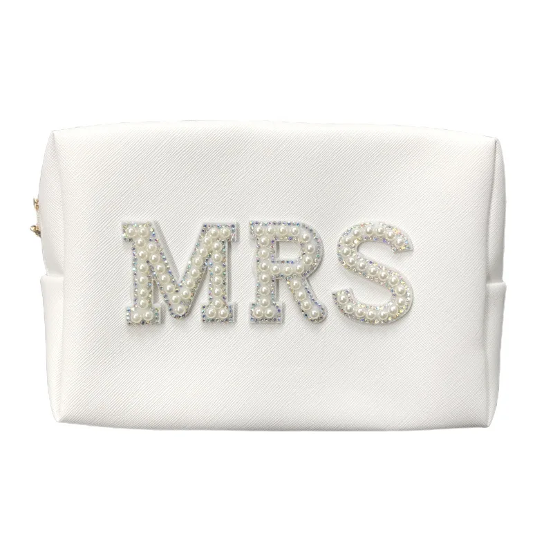 Creative MRS/BRIDE Pearl Letter Bridal Makeup Bag Waterproof Travel Portable Pu Leather Cosmetic Bag For Bridesmaid Wedding Gift