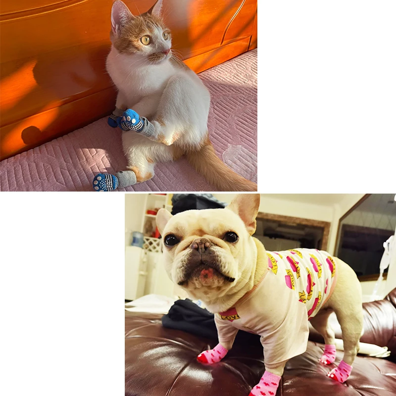 Anti Slip Pet Knits Sock Warm Dog Cat Puppy Shoe Cute Cartoon Skid Socks For Small Dogs Outdoor Wear Slip On Paw Protector Chien