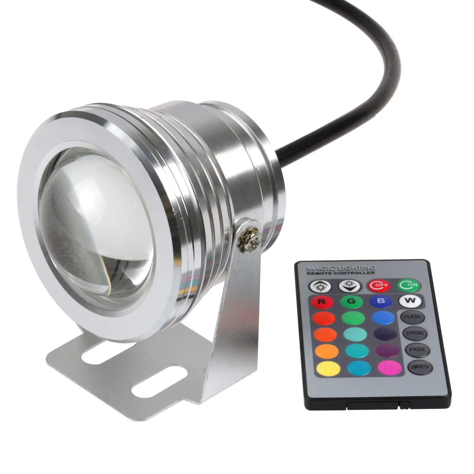 10W Waterproof RGB LED Underwater Light Submersible Garden Pond Fountain 24Key Remote Controlled Lamp for Swimming Pool Aquarium
