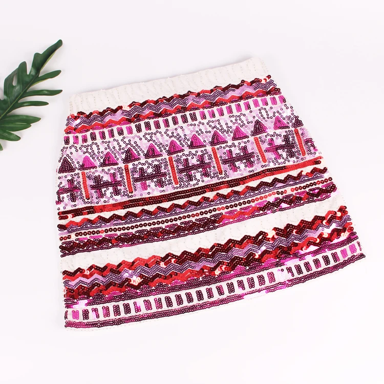 2021 New European And American Wind Color Women Mini Sequins Embroidery Skirt Joker Bag Hip Skirt