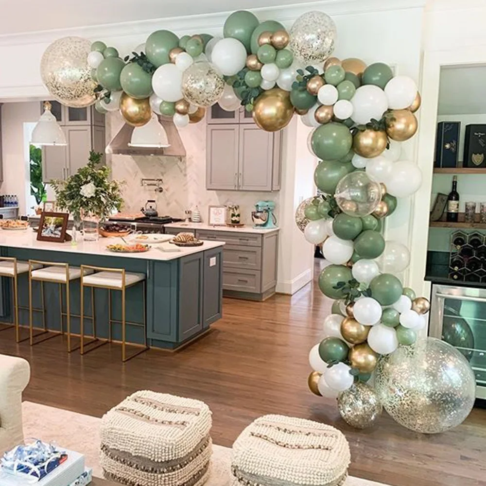 New product retro green happy birthday balloon chain set avocado green balloon arch garland scene layout party decor