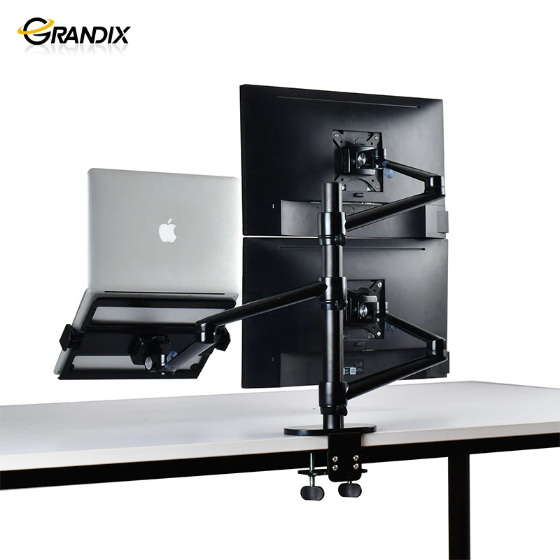 3in1 Aluminum Alloy Ergonomics Height Adjustable Flexible Triple  stand arms Dual Lcd Monitor Arm And Laptop stand holder