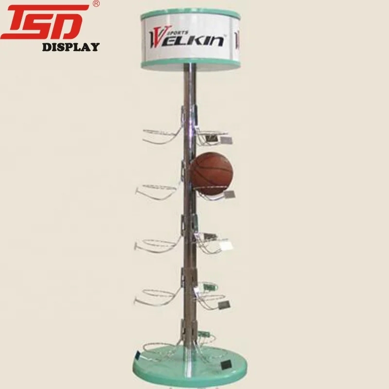 Custom Made Sports Store Shop Pos Free Standing Double Side Football or Soccer Ball Product Display Shelf Stand