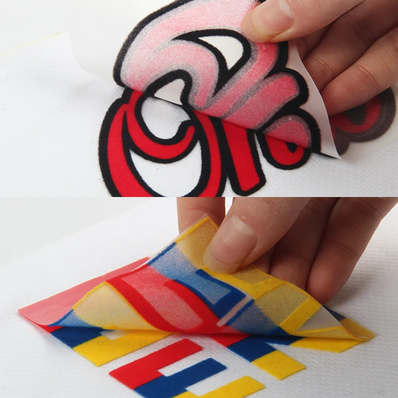 cheap custom screen printed designs plastisol iron on clothing label sticker transfer printing 3d flock heat transfer for tshirt