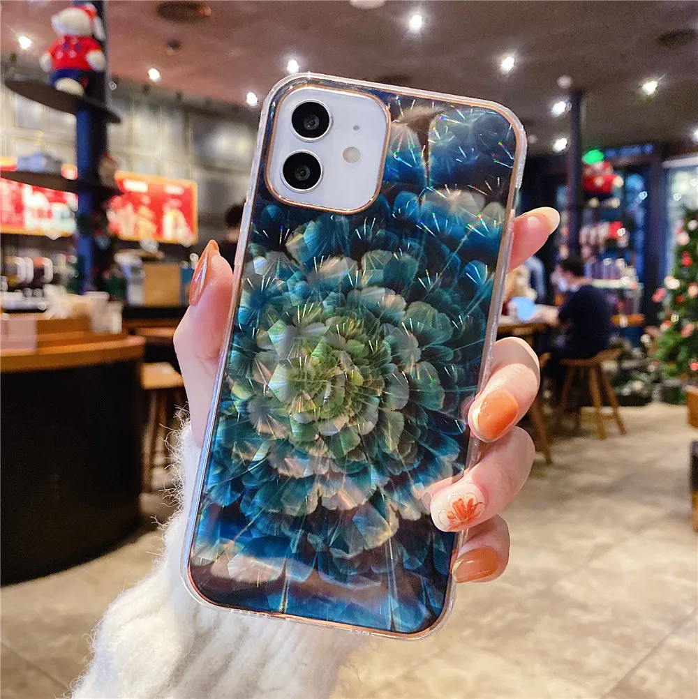 3D Holograph Flower Mobile Phone Back Cover for iPhone 11 Pro Max XS Max,Auroral Floral Women Phone Case for iPhone 12