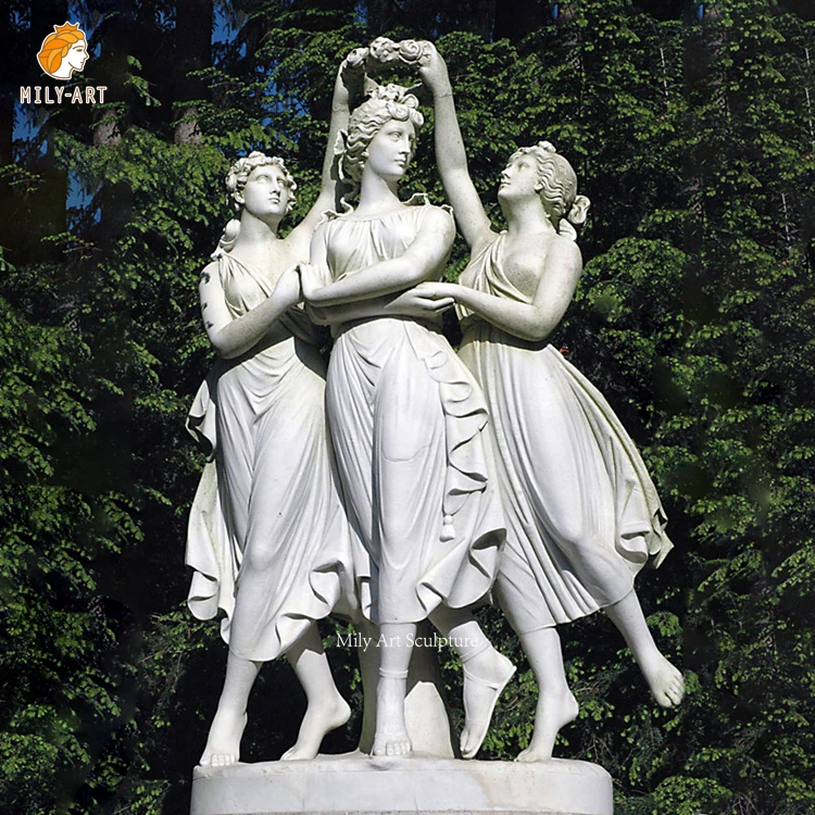 Hand Carved Classic White Marble Three Beautiful God Lady Statue Sculpture for Sale