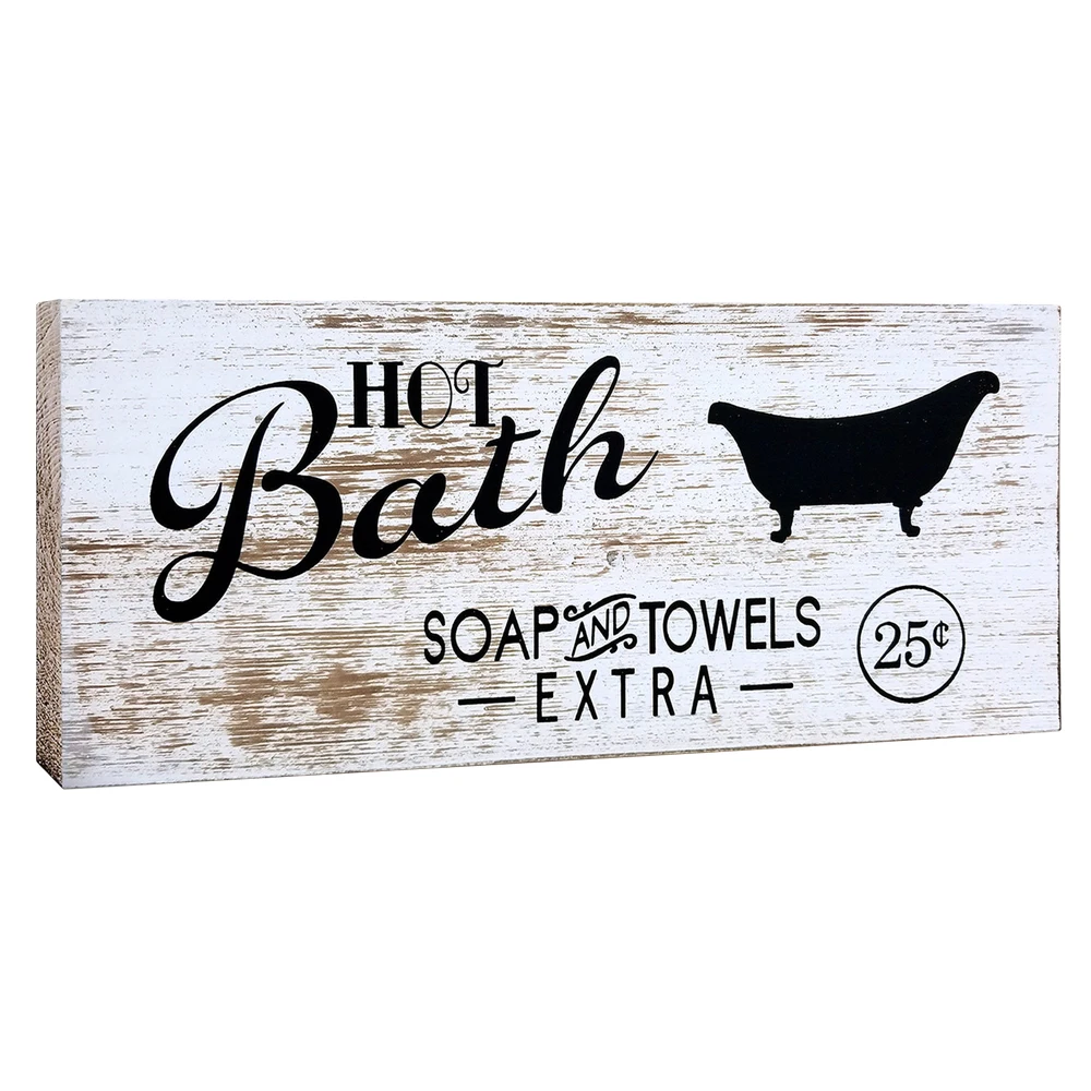 Customized Rustic Farmhouse Bathroom Sign Hot Bath All Wood Screen Pressed Wall and Desk Decor Hot Bath