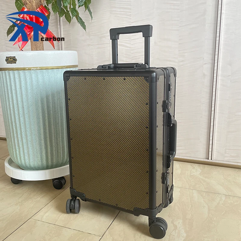 New product golden yarn High Quality Luxury Carbon Fiber Suitcase Usb Charging Port Luggage Trolly Bag With Tsa Lock