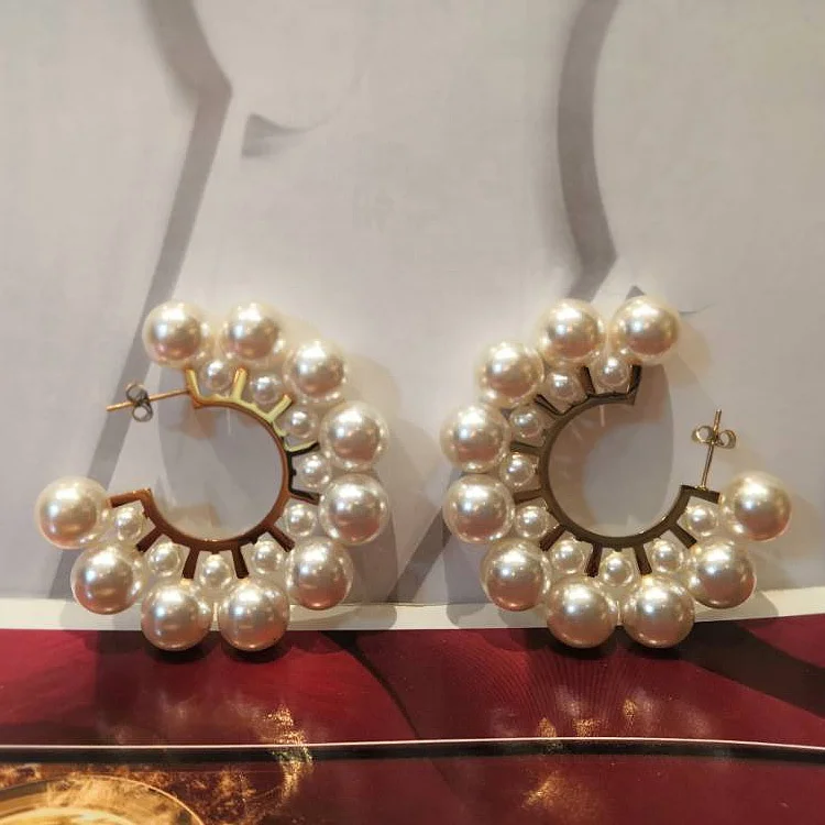 Высокое качество, 18K, позолота, нержавеющая сталь, ювелирные изделия Большой Круг Имитация жемчужные серьги в виде колец, EB181094