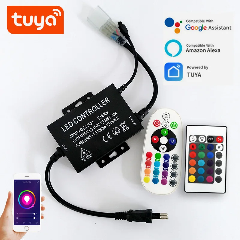 220V 110V 5050 RGB LED Strip Light Tuya Smart WiFi Controller Waterproof 60LEDs/m LED Lights Outdoor Home Decoration Neon Lamp