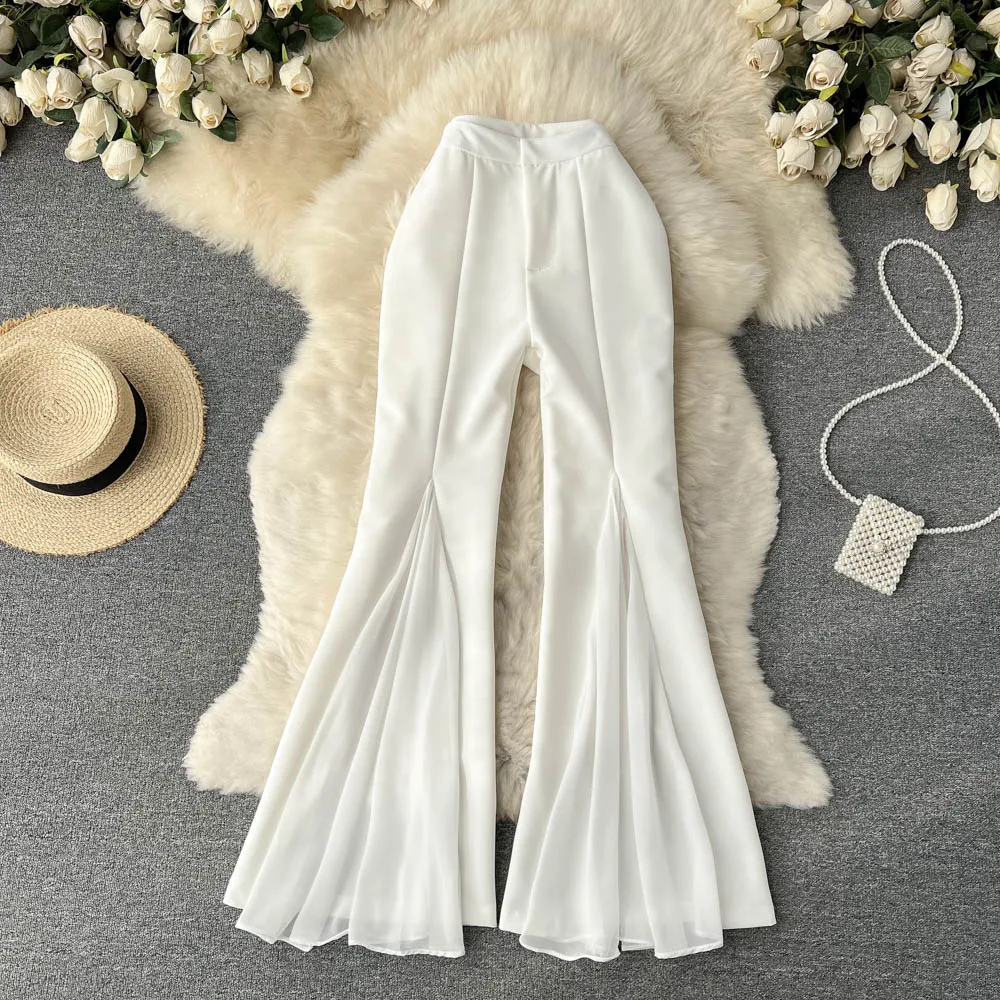 Irregular stitching flared pants female design sense niche high waist slim slim straight tube casual wide leg pants