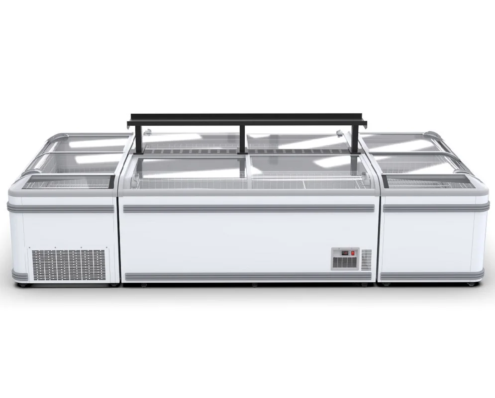 Supermarket Commercial Large Capacity Beverage Refrigeration Equipment  Freezer With Sliding Glass Door Island Freezer