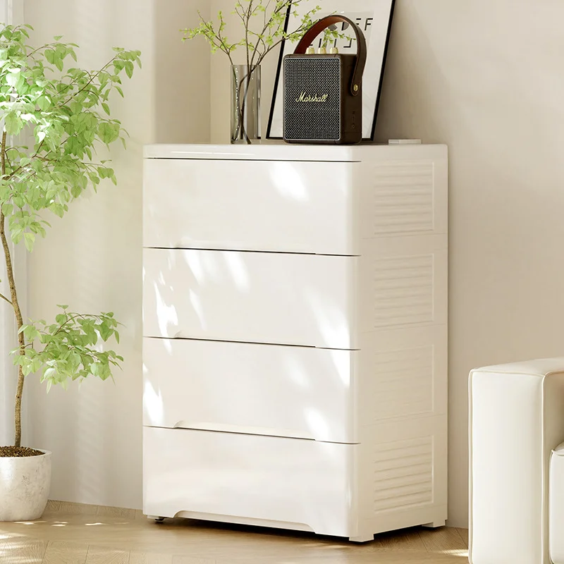 NEW Stylish White 4-Drawer Storage Cabinet, Simple Design Chest for Living Room and Bedroom Organization