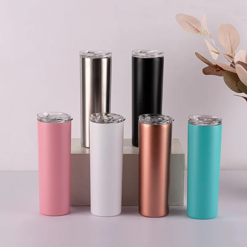 Hot sale 20oz double layer straight barrel stainless steel sublimation blank thermos mug tumbler wine glass with lid