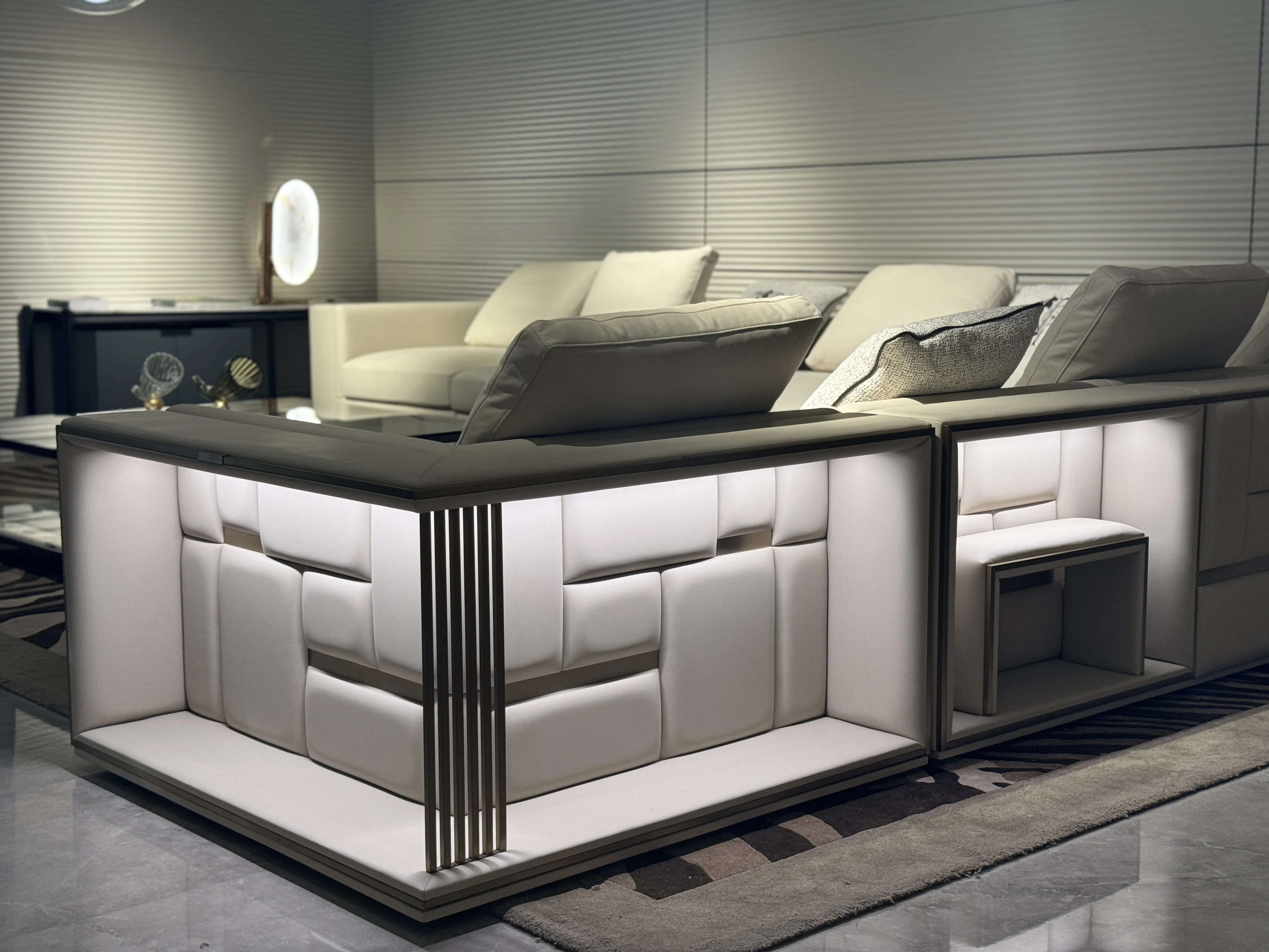Modern Italian Luxury Leather Sofa Set High-End Corner Module Combination Home Villa Mansion Living Room Furniture
