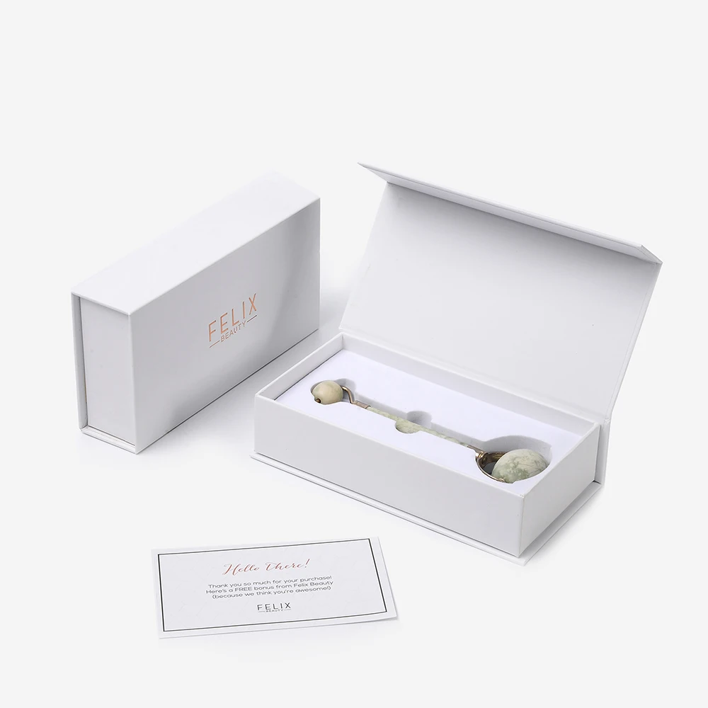 
Custom Design Luxury White Jade Beauty Roller Packaging Cardboard Magnetic Closure Gift Box 