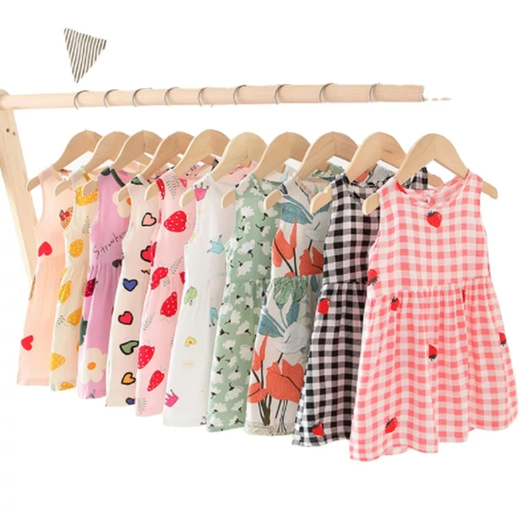 1-7 Years Children Party Ball Pageant Dress Outfit Kids Summer Princess Dress Baby Girls Sleeveless Flower Print clothes dresses