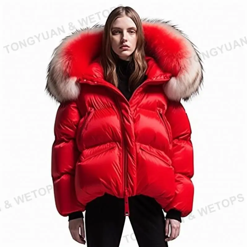 Custom Clothing Manufacturers Women Puffer Coats Wolf Fur Ruff Original Windproof Down Jackets Ladies Winter Warm Hooded Parkas