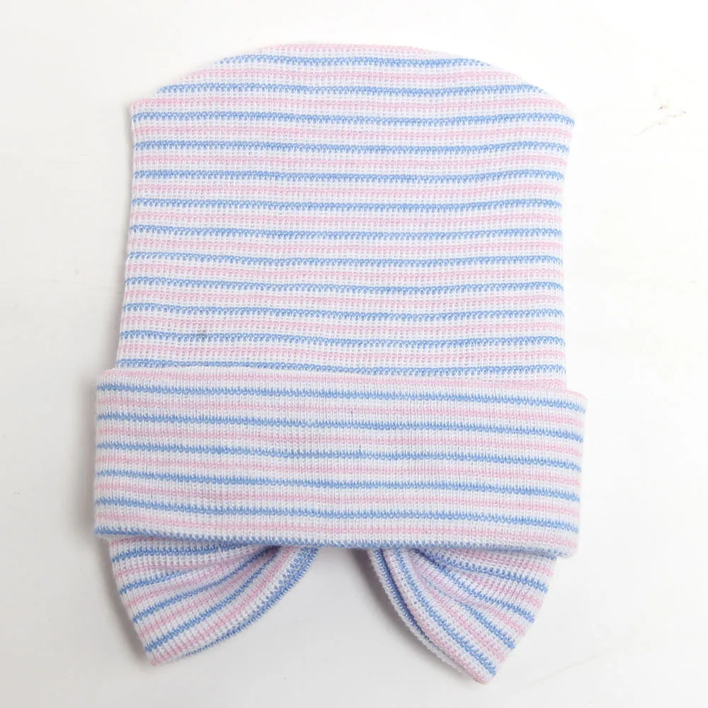 New Newborn baby stripe big bowknot warm hat infant knit bonnet hat shower gift