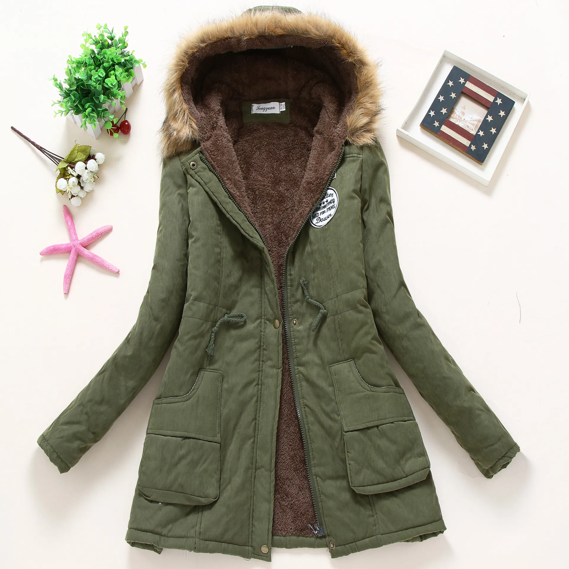 Wholesale Lady Fur Collar Long Hoodies Warm Jackets Plus Size Winter Coat Women Parka Jackets