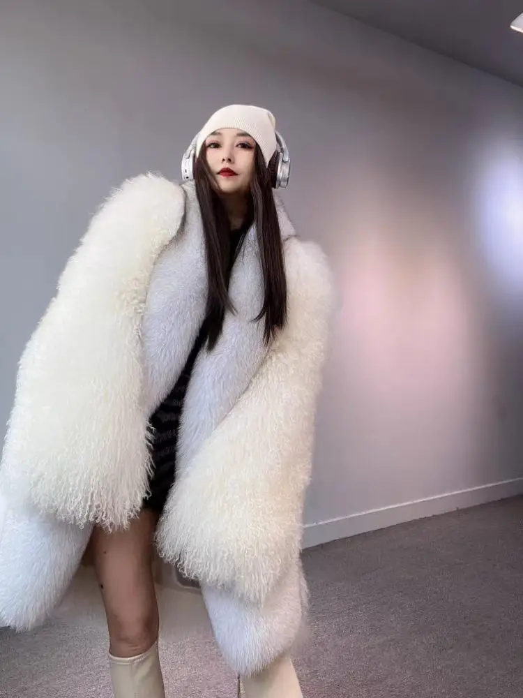 Rxfurs Cheap Low Price Ladies Luxury Women Fluffy Furry Fuzzy Sheep Wooljacket Sheepskin Clothing Mongolian Lamb Fur Coat