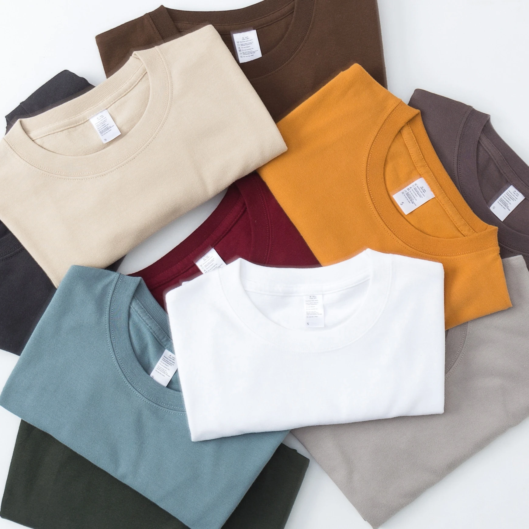 T-shirt Tshirt Lovers Round Neck Loose Drop Shoulder Short Sleeves Casual Heavy Seamless Tube Woven Cotton Blank Men 260 Grams