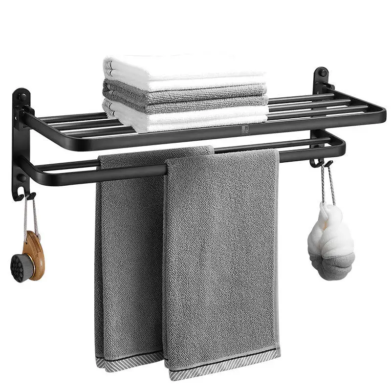 Hotel Stainless Steel Black Washroom Towel Rack with Single Bar Paper Holder Bathroom Accessories Set