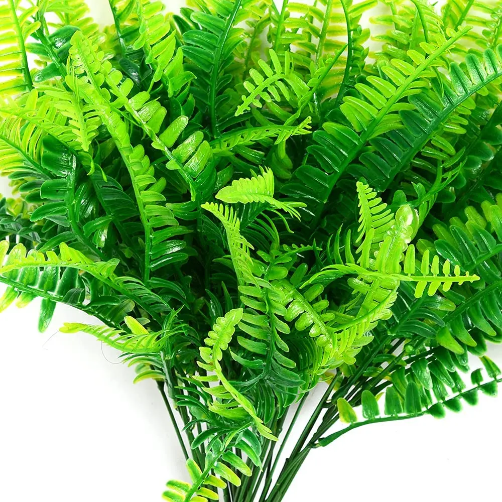 4pcs Green Artificial Ferns Plant Artificial faux Boston Fern Plastic Plants Bushes for Outdoor indoor decor UV Resistant