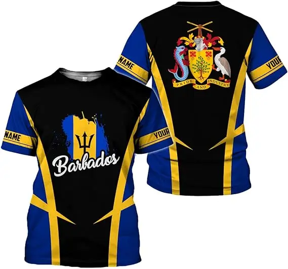 Personalized Customise Barbados Shirts For Men Summer Barbados Flag Tshirt Manufacturers Direct Selling Polyester Casual T-Shirt