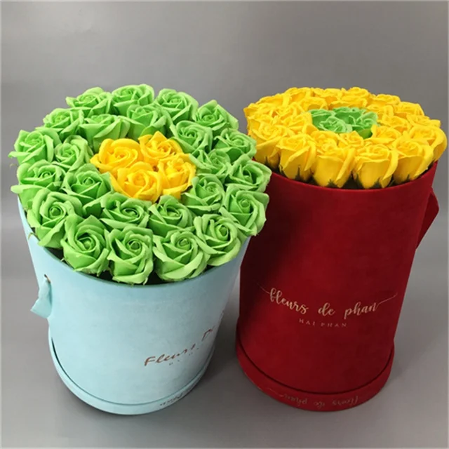 Luxury round tube velvet flower box for flower packaging box with custom logo