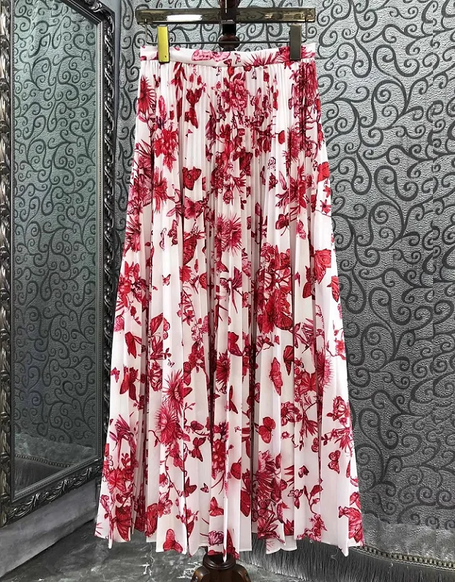 Top Quality New Long Skirt 2024 Spring Fashion Women Colorful Floral Prints High Waist Long Maxi Skirt Lady Cotton Pleated Skirt