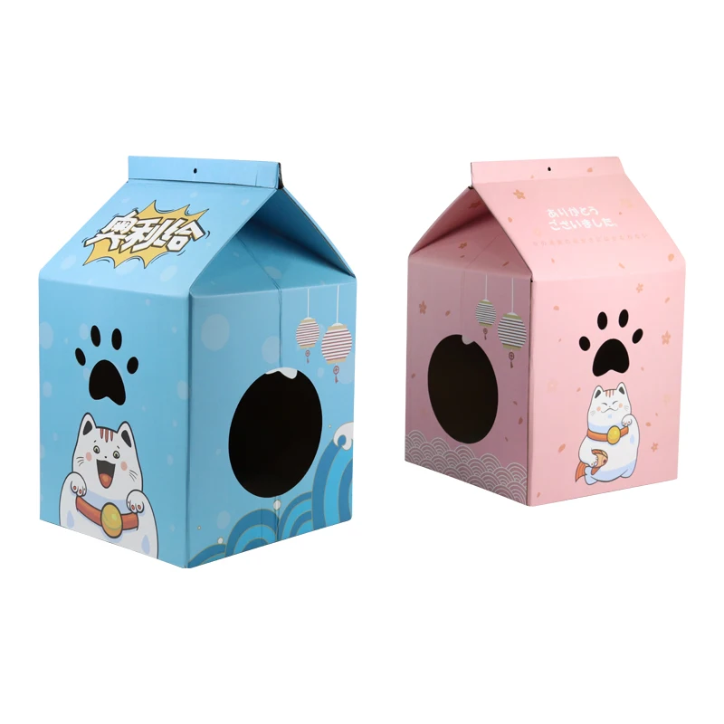 
Cat Toys Houses Corrugated Paper Scratching Free Catnip Milk Box Cardboard Cat Scratcher 