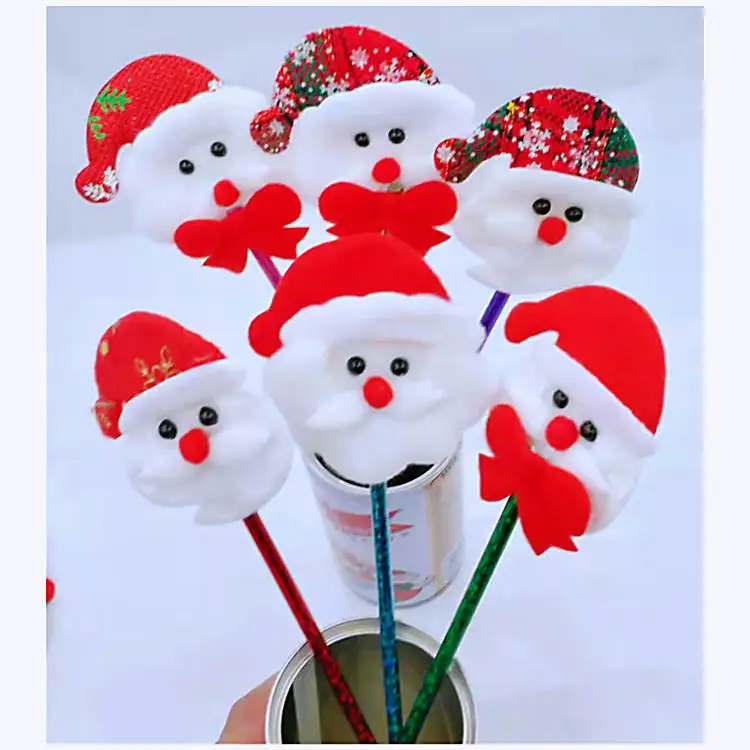 Christmas Gifts Pen Cartoon Snowman Ball Pen Santa Fluffy Pom Pom Ball Pen