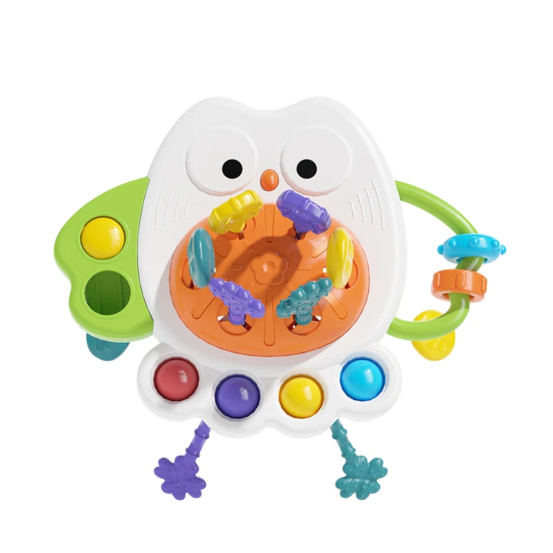 Hand Coordination Sensory Interactive Toy Owl Pull String Toy 6 Ropes Montessori Early Educational Toys with Activity Buttons