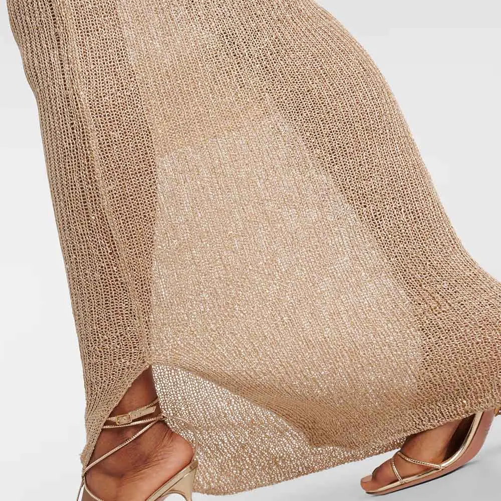 Knitwear Manufacturer Custom Autumn Winter Knot Front drawstring Rib Knitting Bodycon  crochet maxi skirt