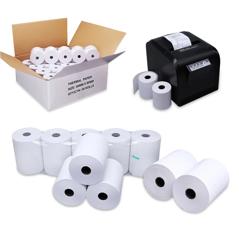 High quality Thermal Paper Suppliers 55gsm 60gsm 80x60 mm 80x70 mm  13x17 mm Core BPA BPS Free Thermal Paper Roll