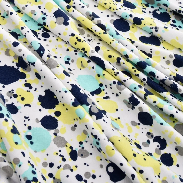 Customized Design Weft Knitted Abstract Dot Printed Stretch Spandex Polyester French Terry Fleece Fabric for Sweatshirts