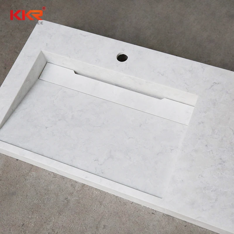 KKR Solid Surface Double Sink Bathroom Vanity Glossy Marble Texture Hand Wash Wall Hung Artificial Stone Basin