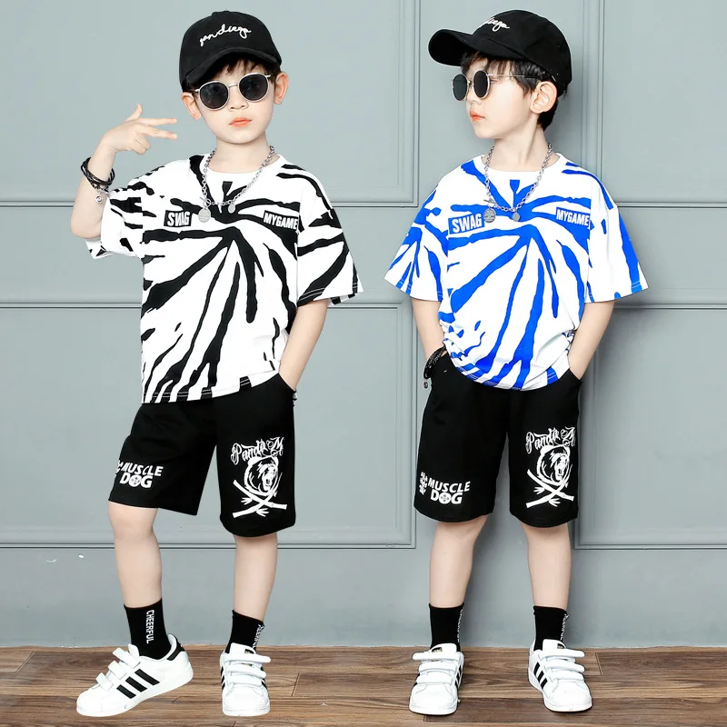 Top Leader Summer 2Pcs Suits Boy Clothing Set hiphop Style T-shirt + Shorts pant teenage Boy Clothes outfit 9 10 11 12 13 Years
