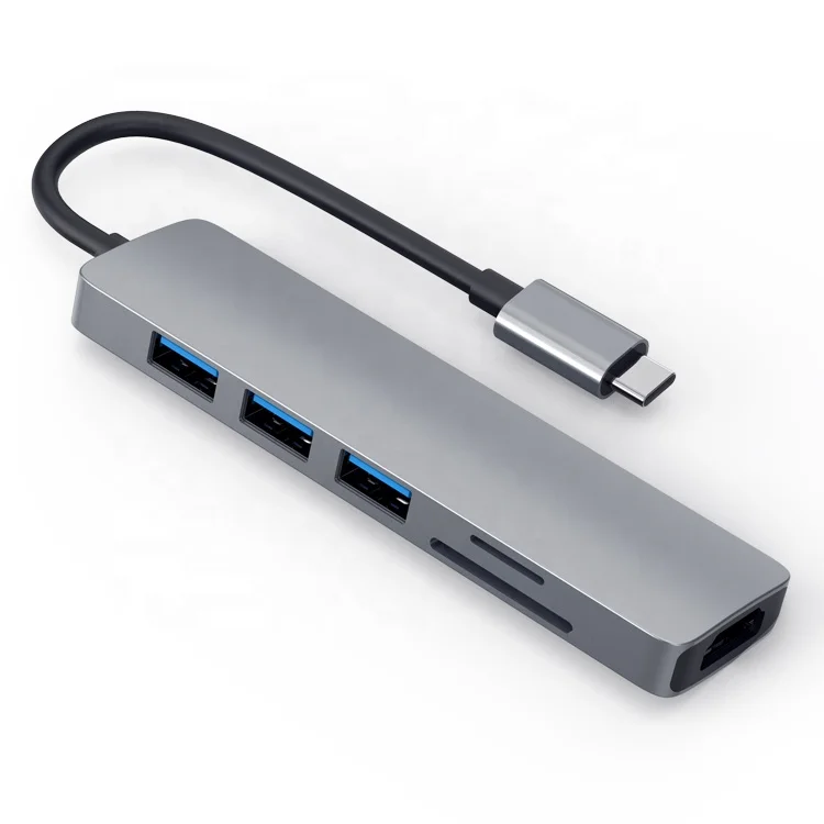 
Mobile phone and tablet 6 in 1 USB type-C to USB 3.0/HDTV/SD/TF Docking with HDMI-compatible 