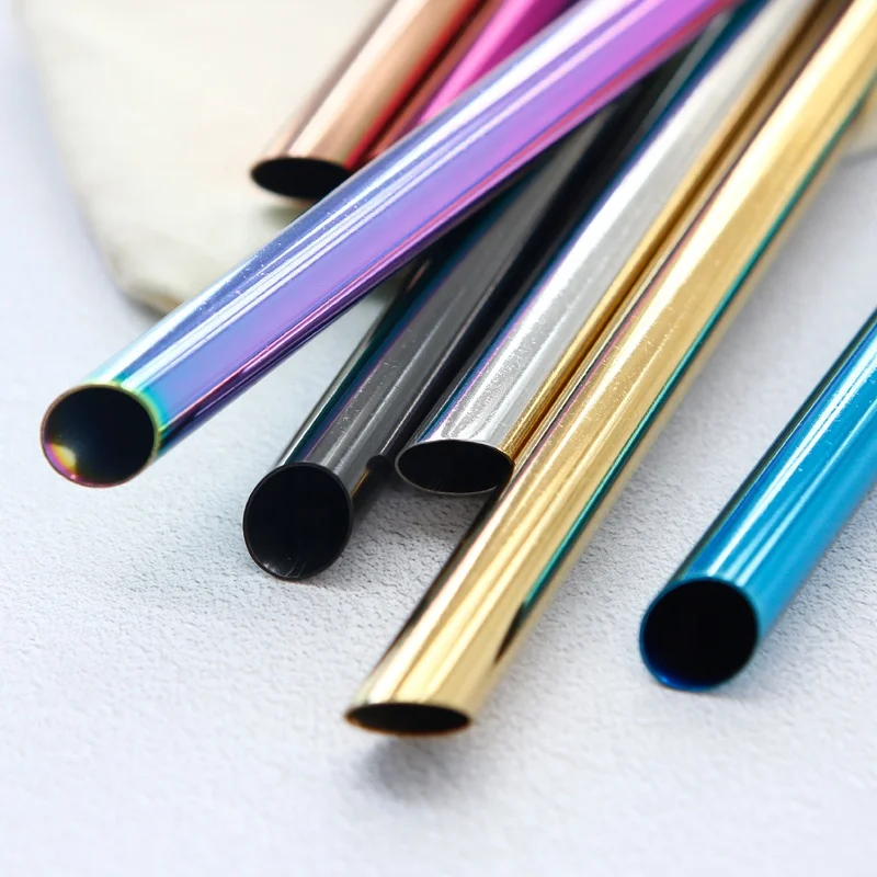 Hot Sale!High quality cheap straws!!! 215*12mm Eco Friendly Reusable SS18/8 Straws Stainless Steel Beveled Metal Boba 304 Straw